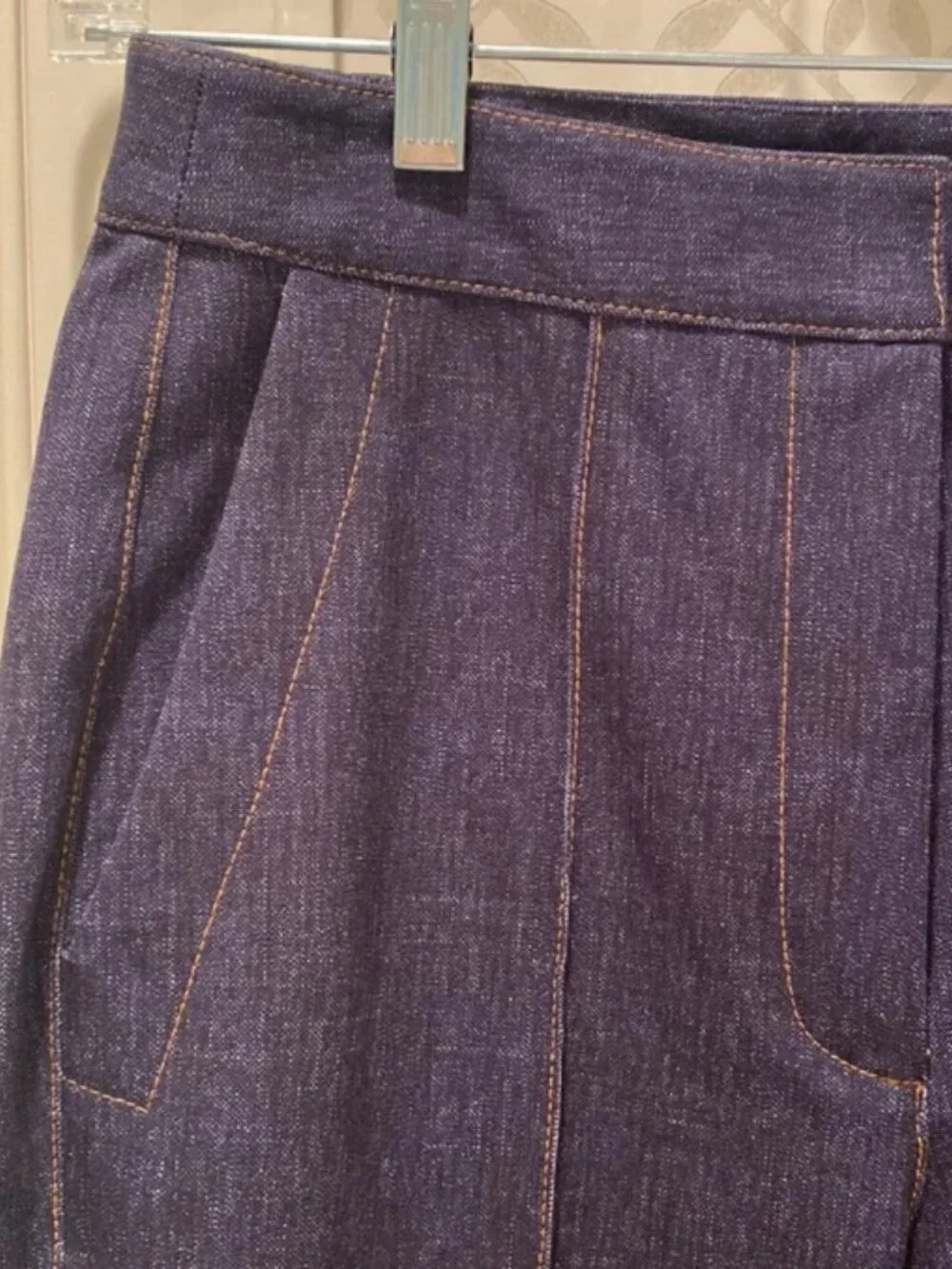 Pearl By Lela Rose Dark Wash Denim Flare Leg Stretch Trousers MSRP $285
